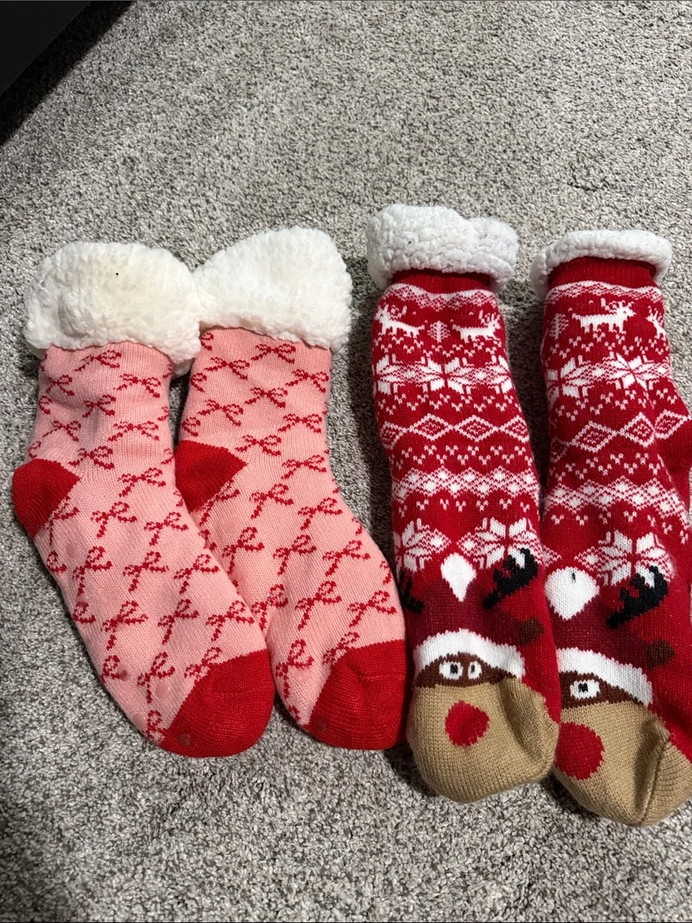 Cozy Holiday Slipper Socks - Red & Pink